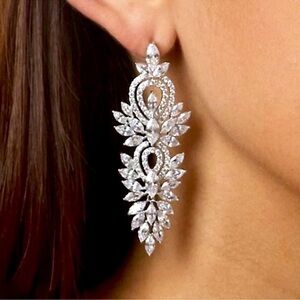 Silver Cubic Zirconia Wedding Earrings, Bridal, Dangle, Anniversary